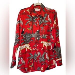 Mary Marshmallows Red Jungle Print Button-Up Shirt size S
